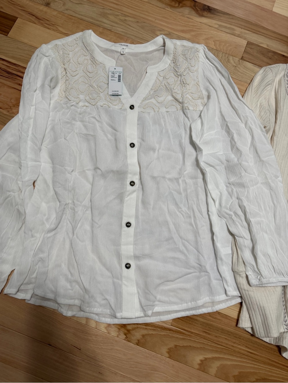 Maurices Cream Embroidered Split-Neck Blouse